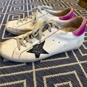 Golden Goose White and Pink Sneakers with Black Star
